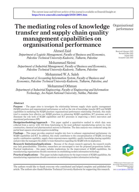 The mediating role of supply chain quality management for .